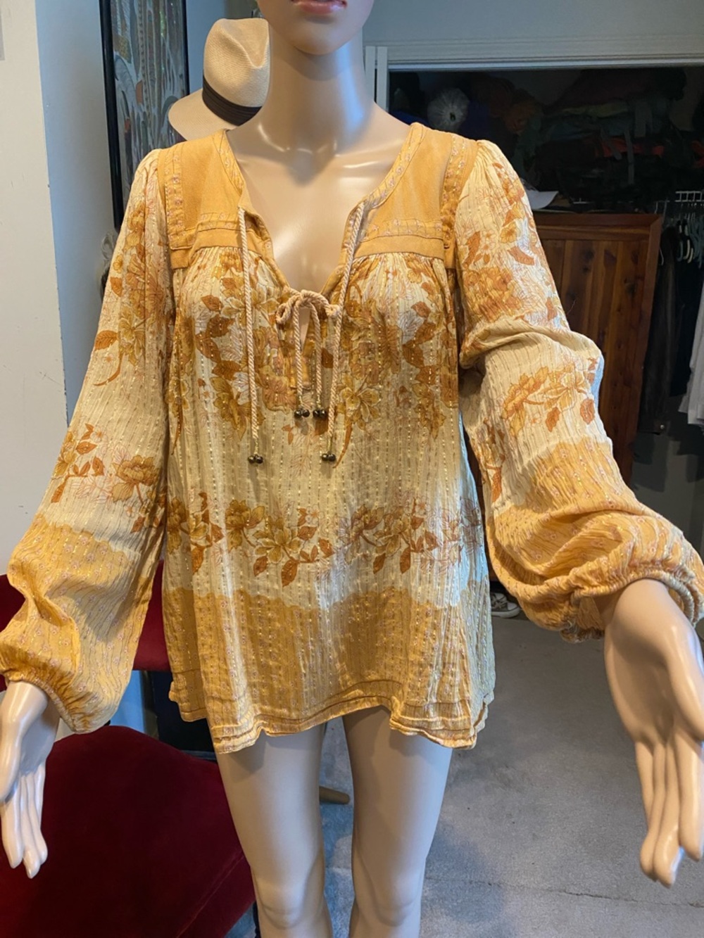 Spell Coco Lei Blouse in Caramel with Gold Lurex